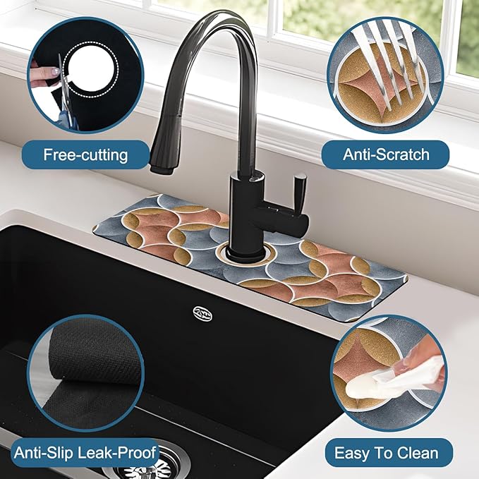 Geometric Printing Sink Faucet Absorbing Mat Ceramic Tile Texture Super