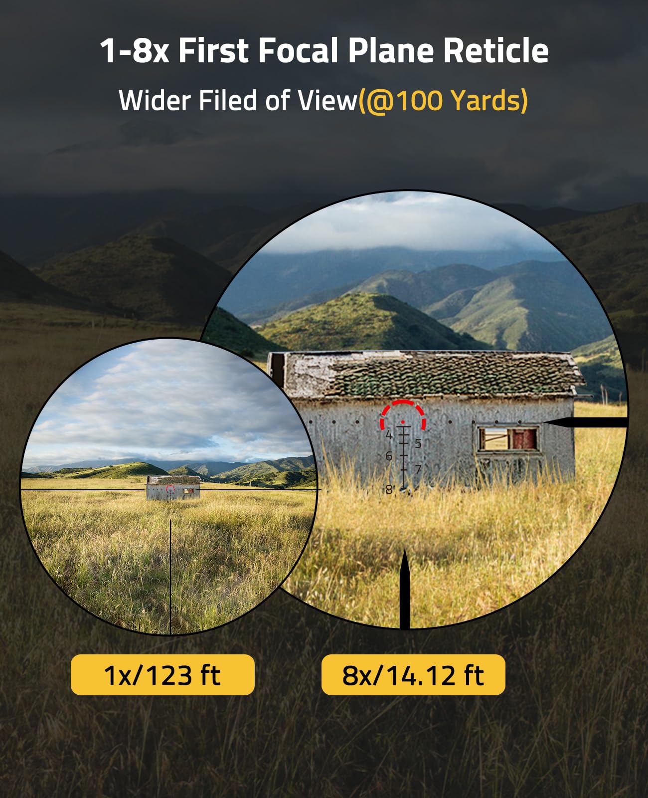 CVLIFE BearMight 1-8x24 LPVO FFP Rifle Scope - ED Glass, Illuminated BDC Reticle, Zero Stop, Cantilever Mount - First Focal Plane 34mm Tube Hunting Riflescope