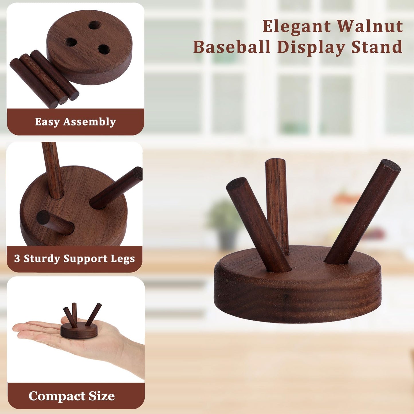 GUSHBIN Softball Holder Wooden Baseball Display Stand for Collector, Baseball Holder Small Sport Ball Display Rack for Softball Tennis Spheres,2 Inches Tall