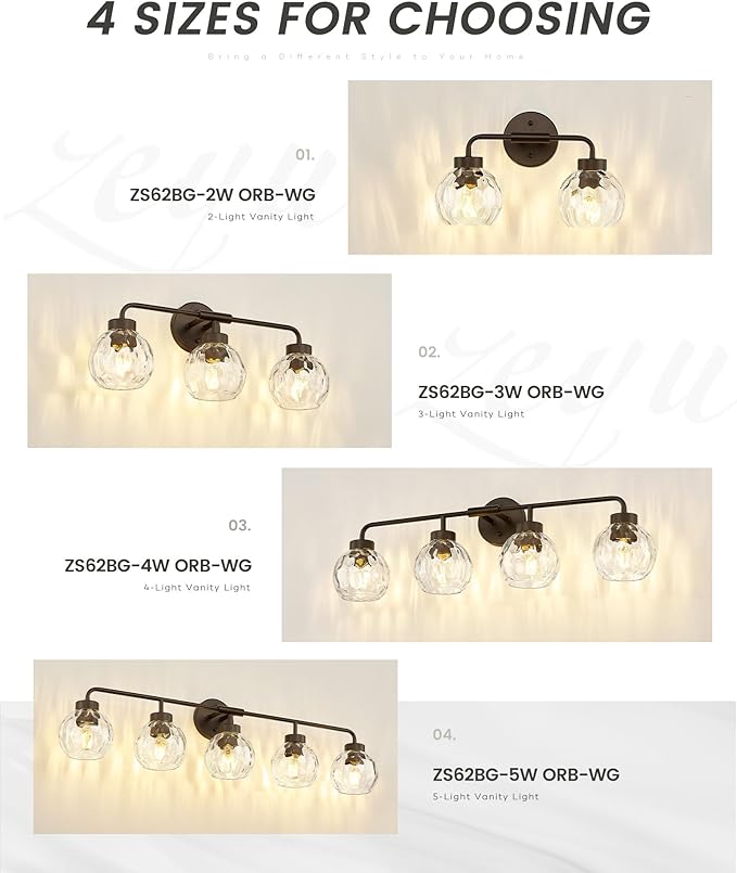 zeyu 3-Light Farmhouse Vanity Light, 23 inch Bathroom Light Fixtures with Water Ripple Globe Glass, Oil Rubbed Bronze Finish, ZS62BG-3W ORB-WG