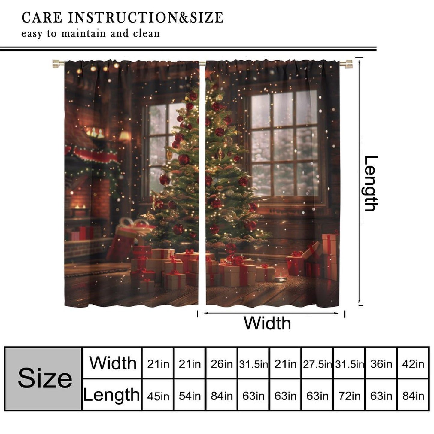 Christmas Tree Curtains Winter Holiday Christmas Merry Xmas Blackout Window Treatment for Living Room Bedroom Decor Window Drapes 52" W X 84" L
