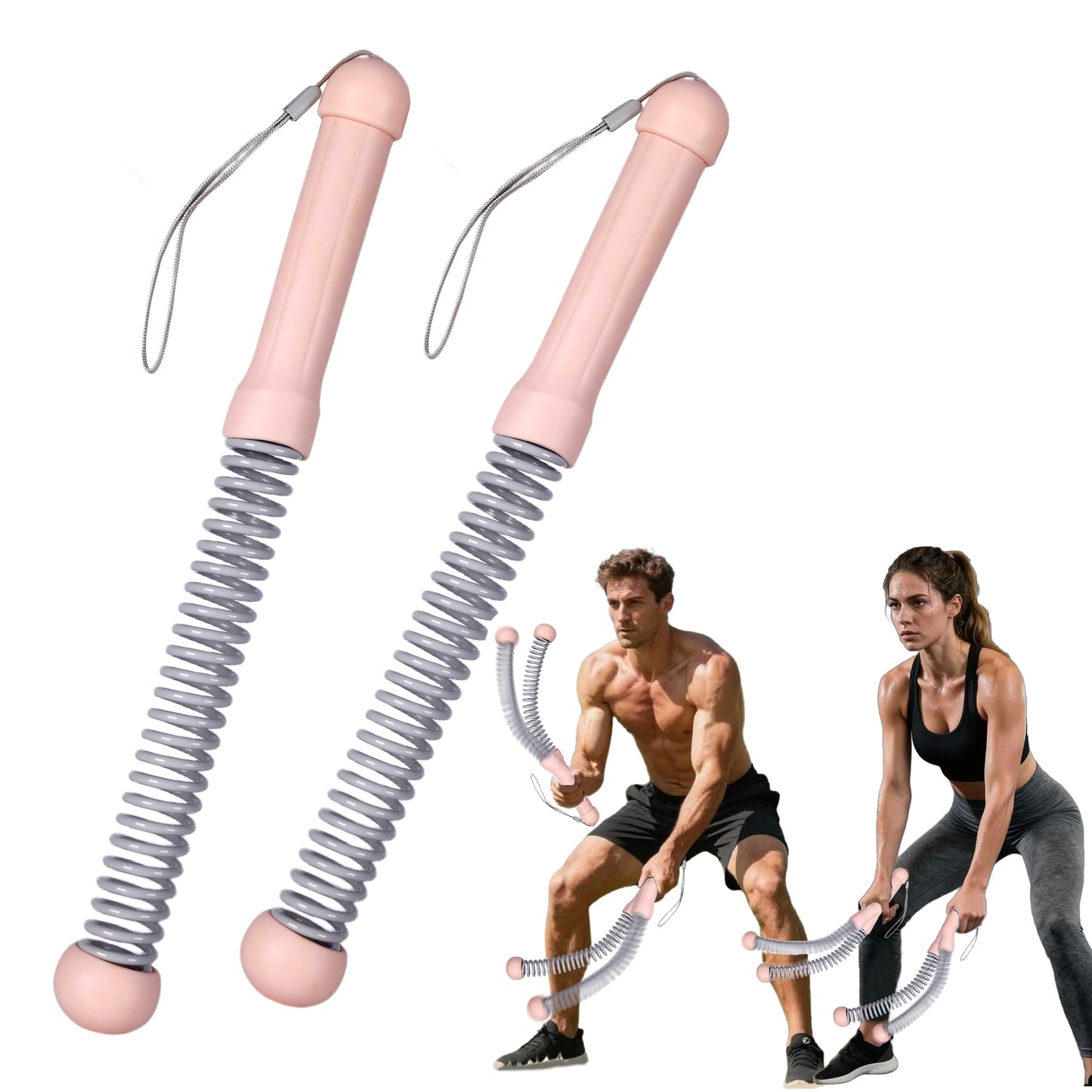 MOSHEEHDOR 2nd Gen Ropeless Battle Ropes for Home Gym, Heavy Duty Portable Cordless Battle Ropes with Integrated Spring (No Screws), Weighted Exercise Rope for Men & Women, HIIT Workout Equipment(Pink)