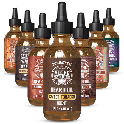 Viking Revolution Sandalwood Beard Oil for Men - Natural Mens Beard Oil with Argan Oil and Jojoba Oil - Beard Softener, Strengthens and Moisturizes - Beard Conditioner for Men (Sandalwood, 1 Pack)