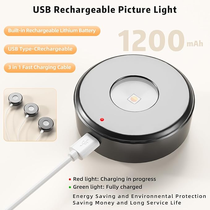 3PCS Picture Lights, Rechargeable Battery Magnetic Poster Lights with 3 Color Temps&12 RGB, Dimmable and Timer Metal Art Light for Display, Wall, Artwork, Gallery (Black)