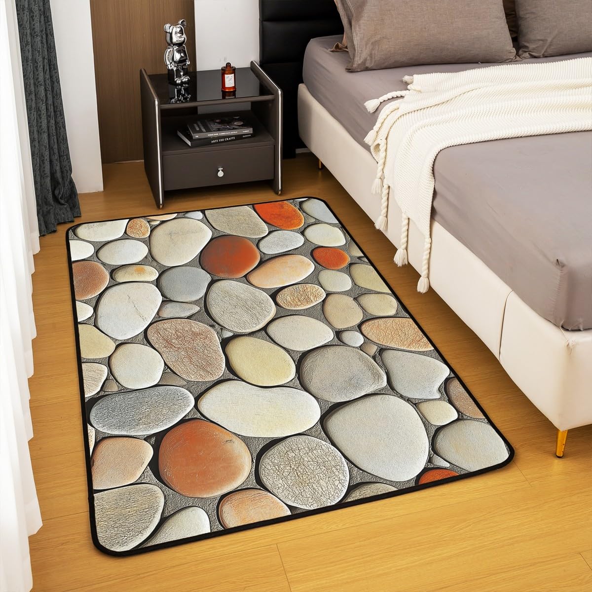 Pebble 3x5 Area Rug - 3D Stone Gravel Rugs for Living Room Garden Cobble Print Washable Rug, Cobblestone Hawaii Beach Carpet Indoor Floor Mat,Light Brown
