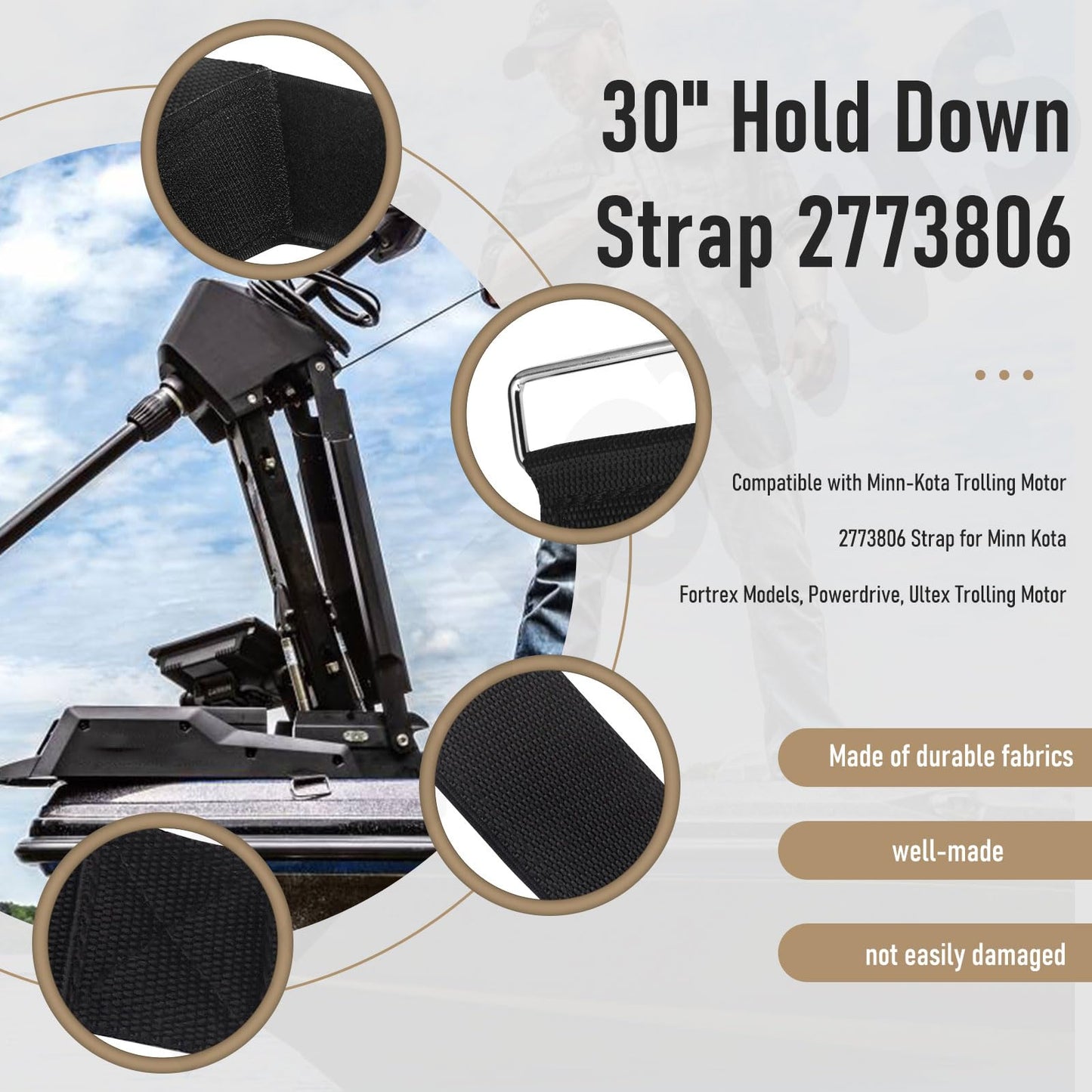 2773806 Strap Hold Down Replacement Compatible With Minn Kota Trolling Motor Strap, 30" Hold Down Strap for Minn Kota Fortrex, Powerdrive, Ultex Trolling Motor