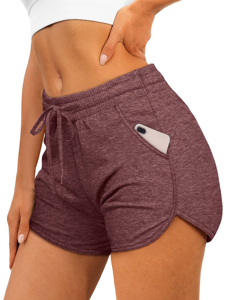 Aloodor Women's Shorts Running Workout Shorts Casual Summer Burgundy S
