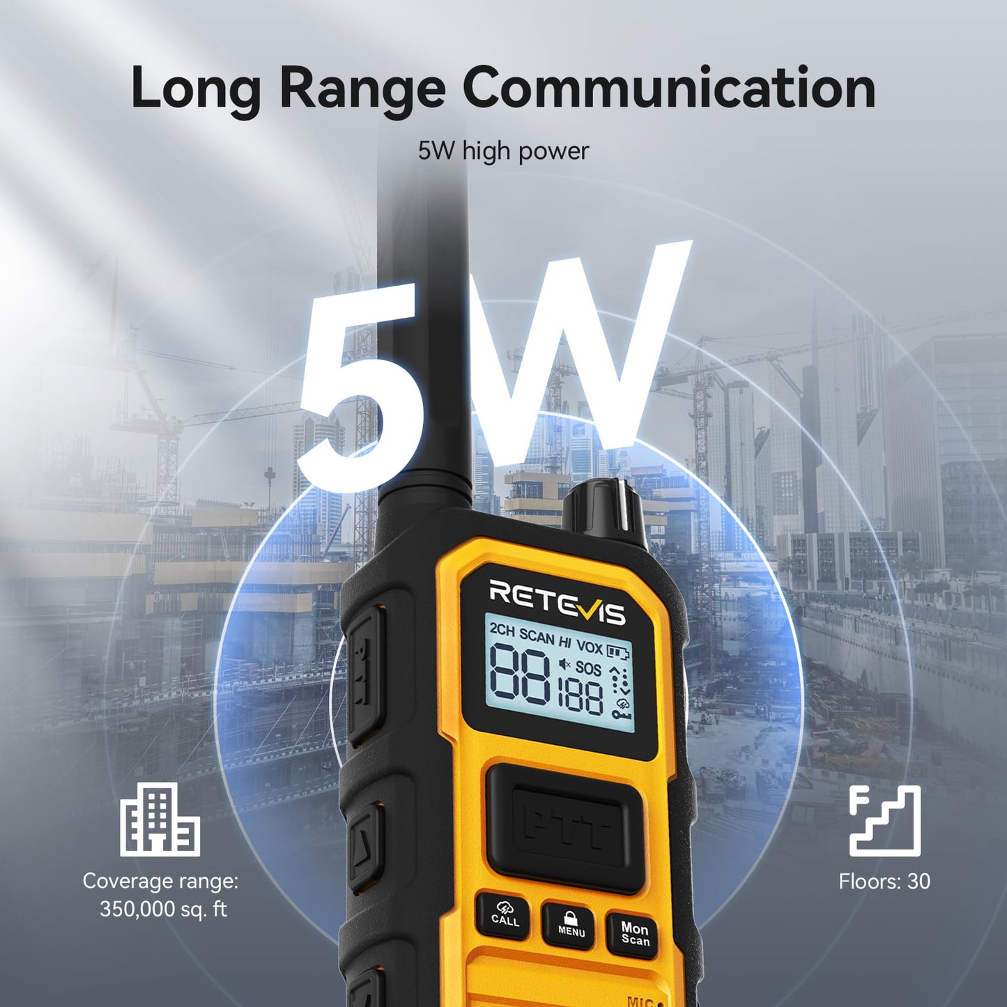 Retevis RB48 Plus Walkie Talkies Long Range, Heavy Duty Rechargeable GMRS Two Way Radios, IP67 Waterproof, Shock Resistant, NOAA, VOX,Emergency Radios(6 Pack with Gang Charger)