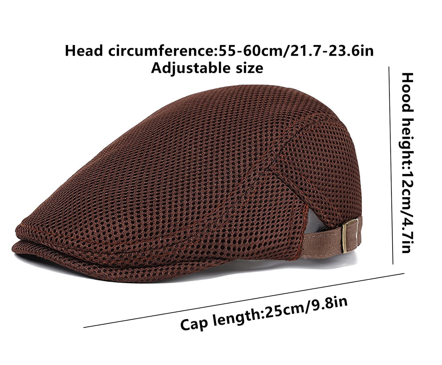 DIYDECAL Mens Breathable Mesh Summer Hat Adjustable Newsboy Beret Ivy Cap Cabbie Flat Cap Brown