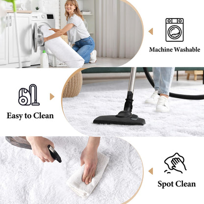 KIXINWA Round Rug for Bedroom, 5x5 Fluffy Soft Circle Area Rugs for Living Room, Washable Plush Shaggy Indoor Floor Bedside Kids Girls Nursery Room Circular Carpet, Home Decor Aesthetic, White