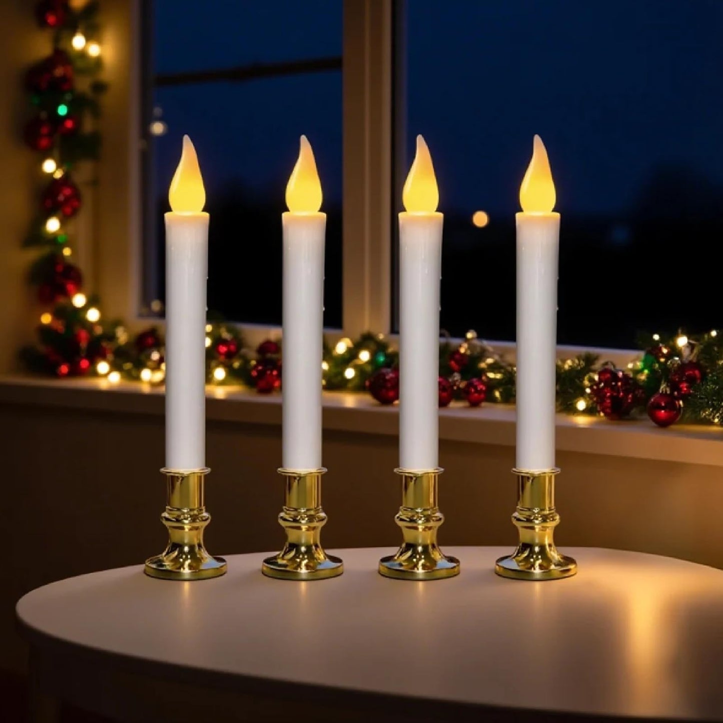 CHYSUPER 4Pack Christmas Window Candles Battery Operated with Timer, 6H/18H Auto On/Off, LED Flameless Candles with Realistic Flickering Flame and Suction Cups for Holiday Home Decor