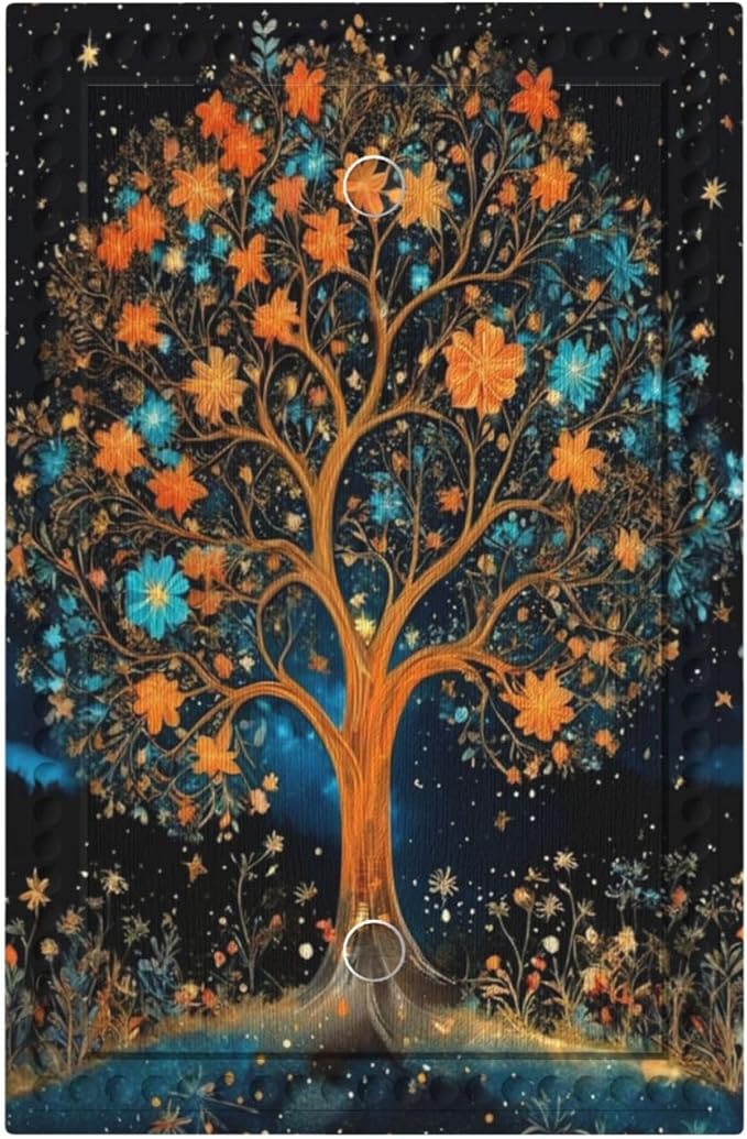Magical Life Tree in Night Sky Light Switch Covers No Device Wall Plate 1 Gang Decorative Blank Switchplate Electrical Faceplate for Farmhouse Living Bedroom Decor