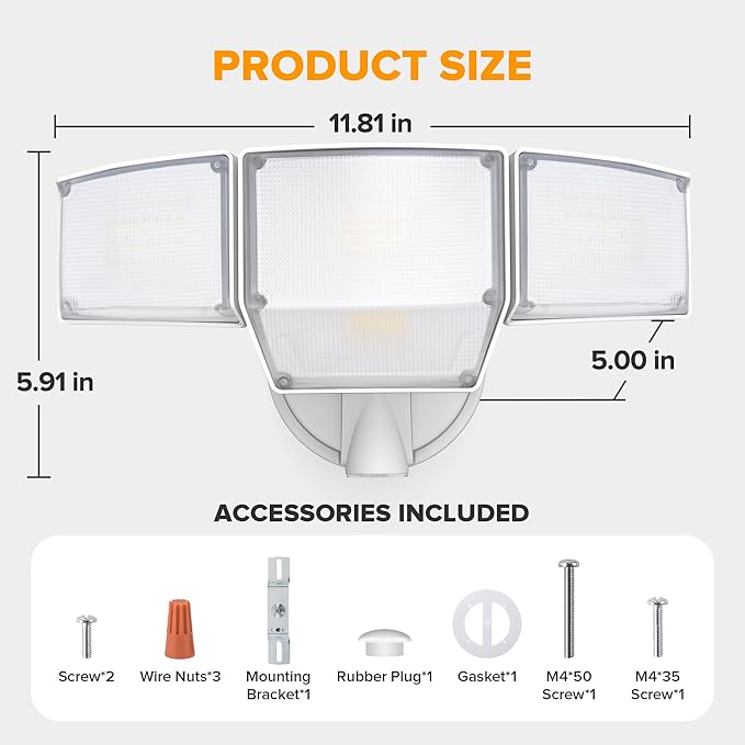 LUTEC 80W Dusk to Dawn Flood Lights Outdoor, 9000LM Super Bright LED Security Light with Photocell, IP65 Waterproof, 5000K Daylight, Hardwired 4 Heads Floodlight for Garage, Yard, Patio (White)