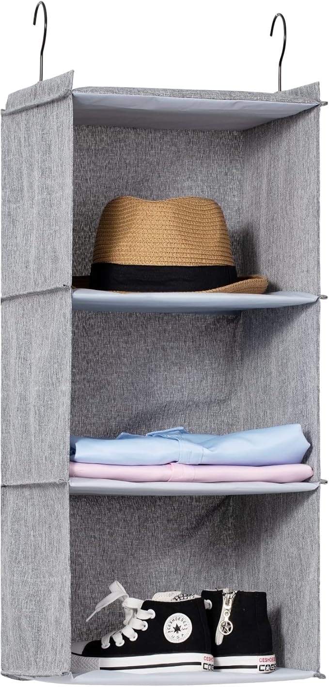 Hanging Closet Organizer, Easy Mount Collapsible 3-Shelf Camper Closet Wardrobe