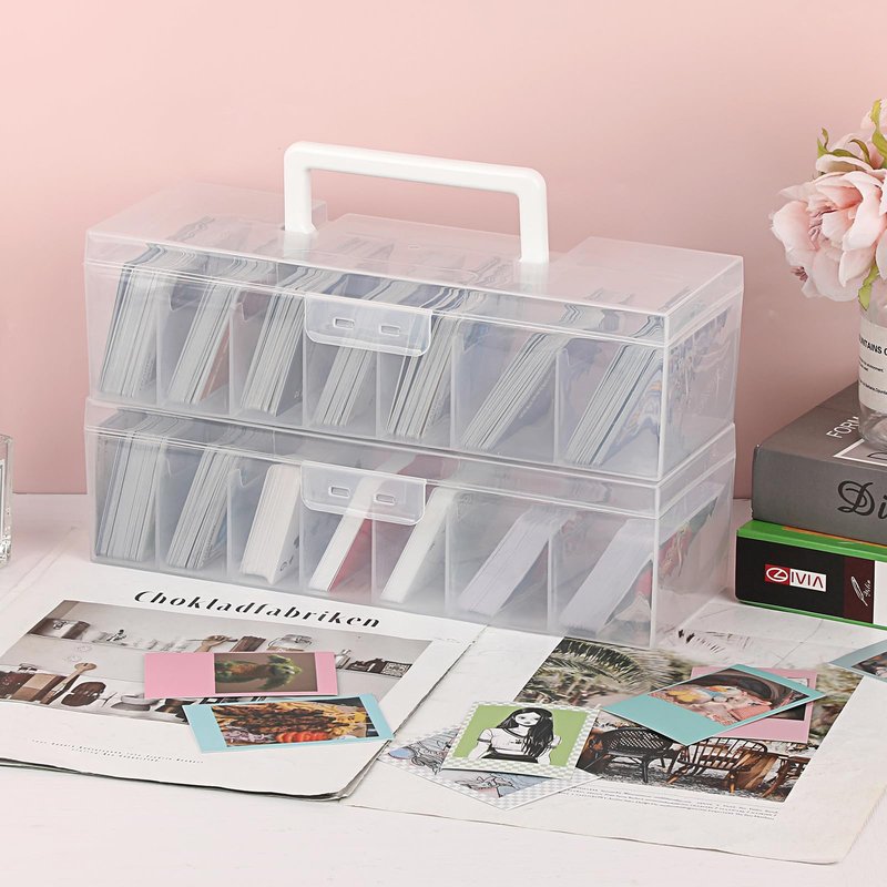 OwnMy 2 Plastic Trading Card Storage Boxes Clear Plastic Card Storage Cases with Dividers, Portable Baseball Cards Organizer Box for Football Sports MTG TCG Cards