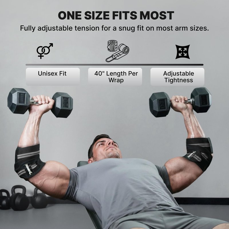 DMoose Fitness Elbow Wraps for Weightlifting (Pair) - 40'' Adjustable Strap for Gym Workout & Bench Press, Compression Elbow Sleeves for Tendonitis, Joint Support, Powerlifting & Deadlifts