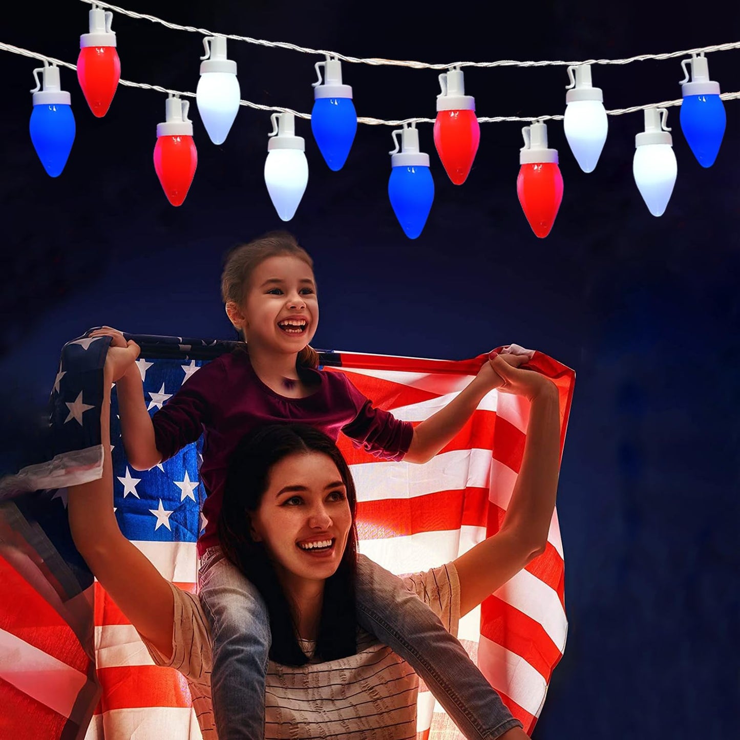 Fonusty Red White and Blue Lights 25Ft C7 LED Christmas Light with 25 Shatterproof 4th of July Decorations String Lights, Plug in Patriotic Light for Outdoor Indoor July 4th Party Decor