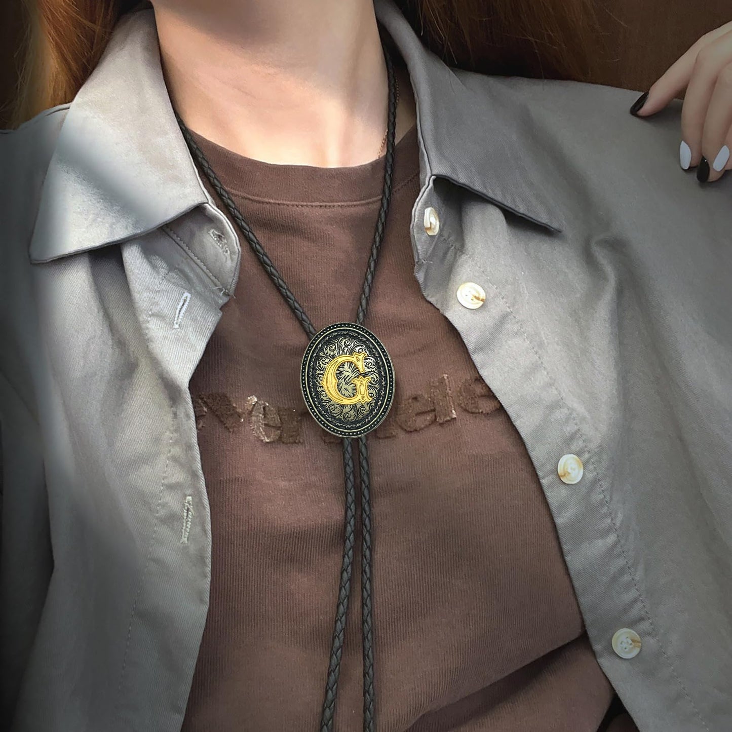Sintcach Bolo Tie for Men Women, Western Cowboy Initial Letter Bolo Ties, Vintage Leather Necktie Western Accessories Cowboy Gifts, G