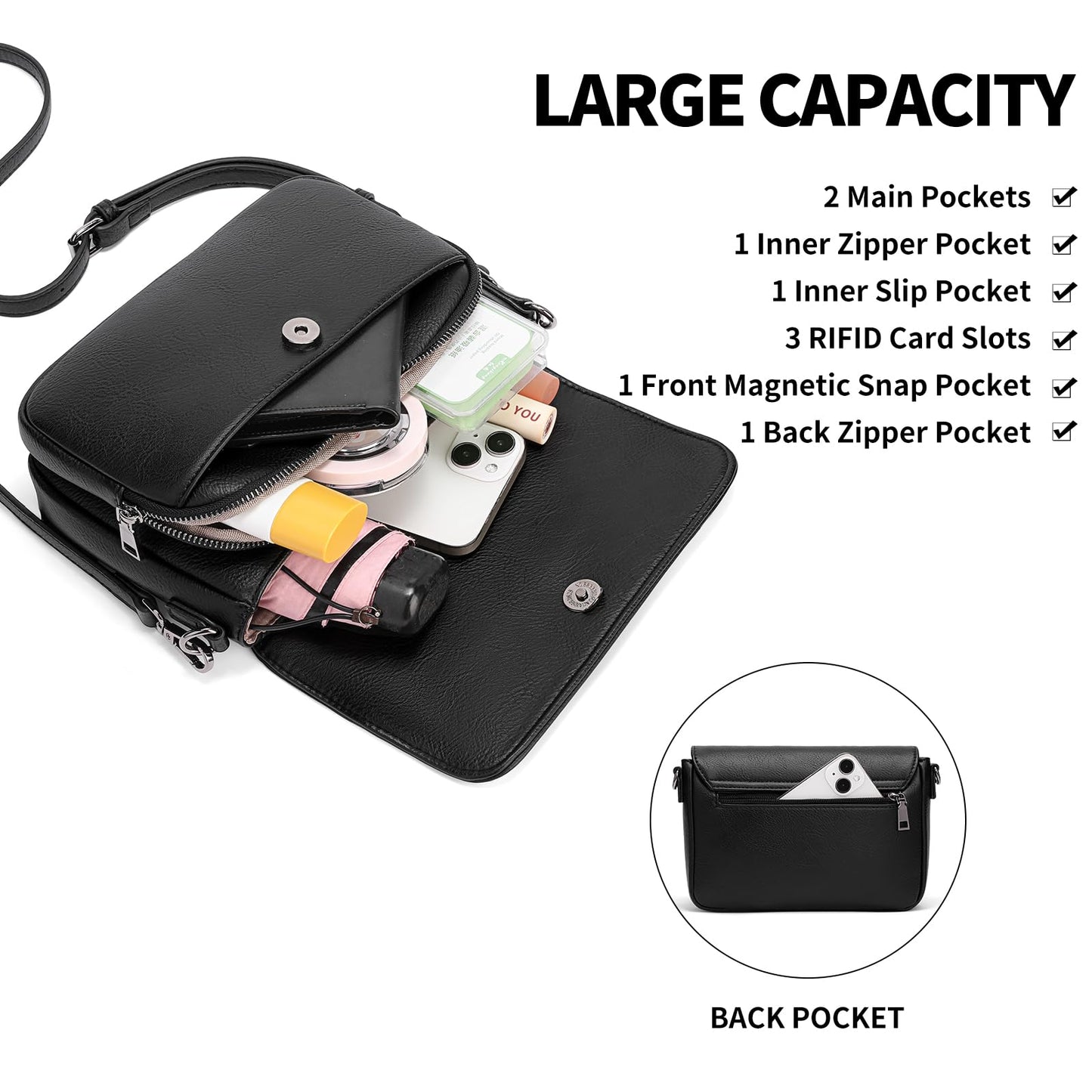 GAEKEAO Small Crossbody Bags for Women Cross Body Purses Vegan Leather Cell Phone Bag Mini Travel Purse with Card Slots