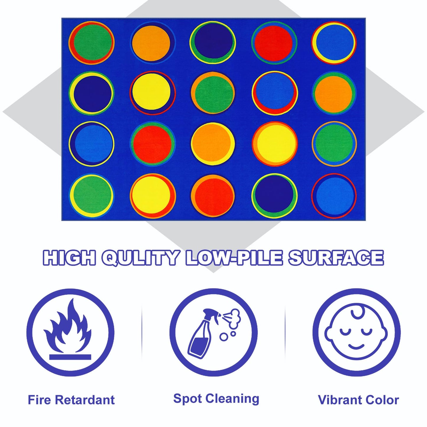 LIVEBOX Sitting Spots Kids Classroom Rug, Washable School Learning Area Rugs, Colorful Preschool Kids Classroom Carpet Non-Slip Playroom Mat for Daycare Learning, 6'x9'(Seats-20)