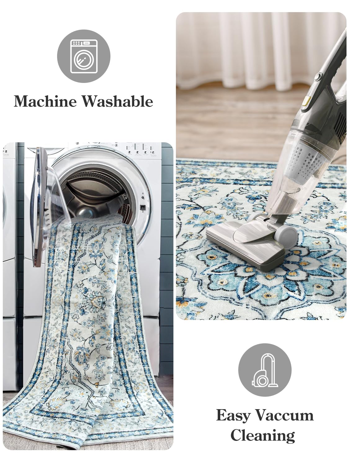 Lahome Oriental Washable Runner Rugs,2.5x8 Long Blue Bathroom Rugs Runner Non-Slip,Kitchen Runner Rugs Non Skid Washable,Traditional Low-Pile Wide Carpet Runner for Entryway Hallway Helena,8ft