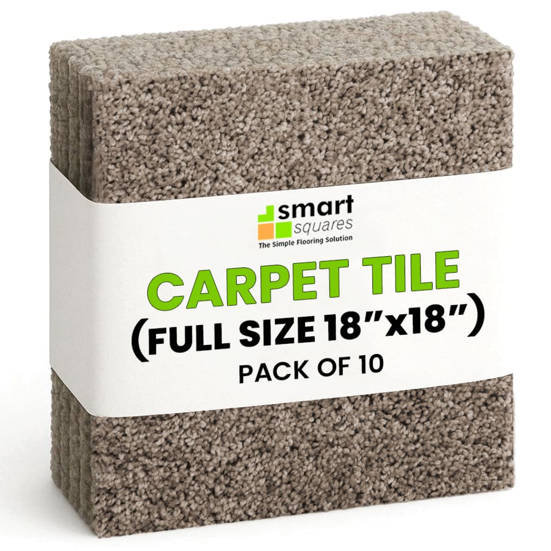 Smart Squares Walk in the Park Premium Plush Carpet Tiles, Made in USA – 18x18 Peel and Stick Floor Tiles with Attached Padding – Seamless DIY Carpet Squares (22.5 Sq Ft, Pack of 10, 760 Gemstone)