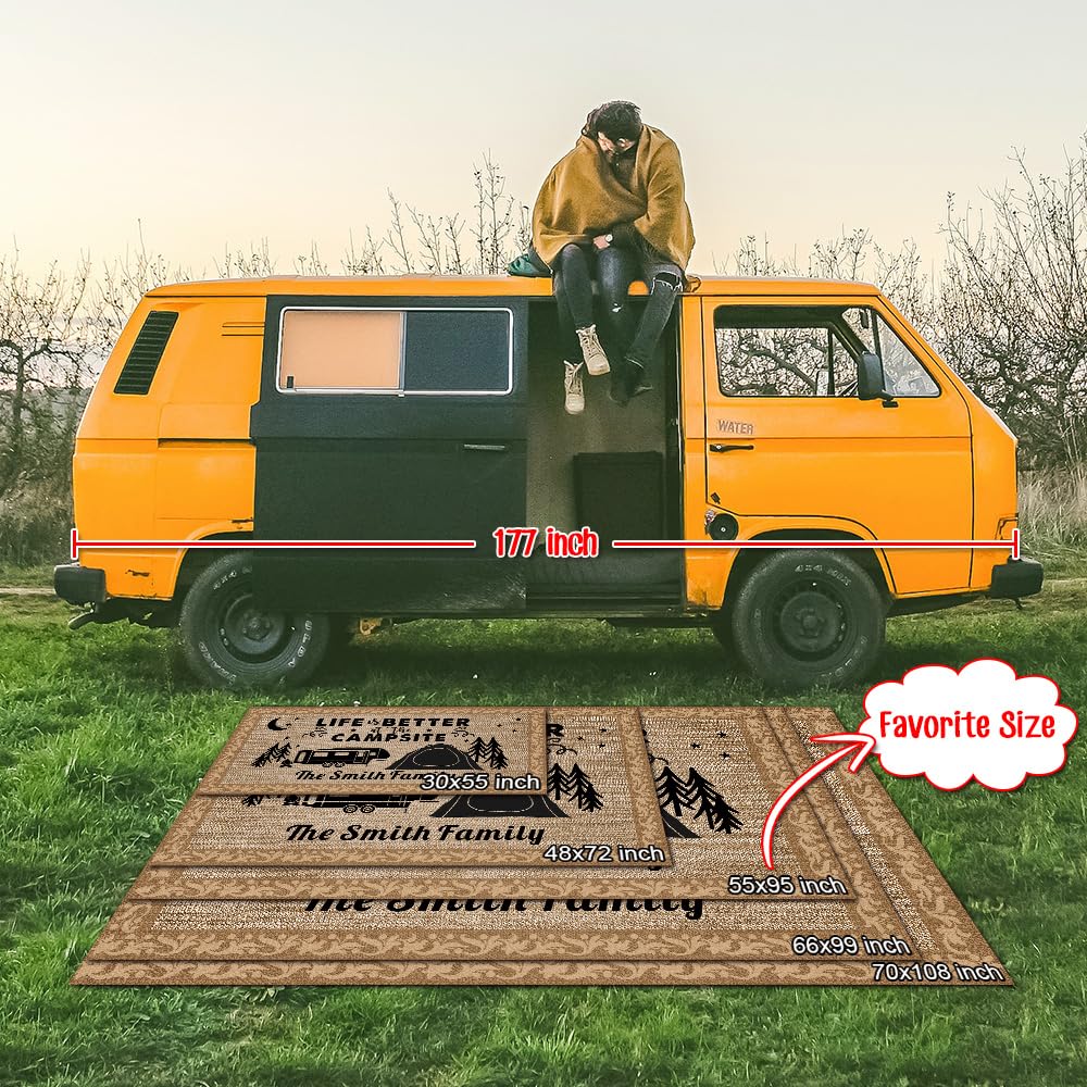 CafeTime Custom Camping Rug Always at Home Wherever We Roam RV Trailer Campsite Decor Floor Mat for Outdoors, Patio, Backyard, Picnic, Beach, Camping, 66 x 99 Inch