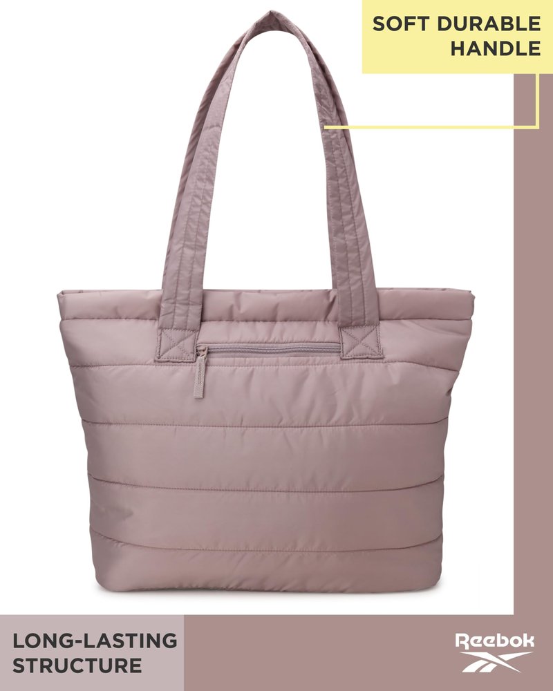 Reebok Womens Tote Bag - Lightweight Carry On Puffer Quilted Tote Bag for Travel Work Travel and Daily Essentials, Size One Size, Beatrice Latte