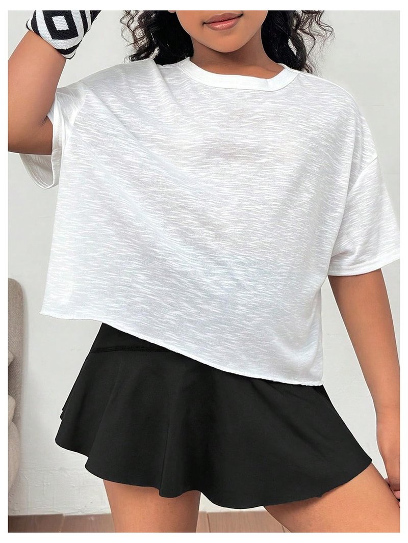 SOLY HUX Girl's Open Back Workout Tops Cute Short Sleeve Shirt Running Athletic T Shirts Summer Clothes Plain White 9Y