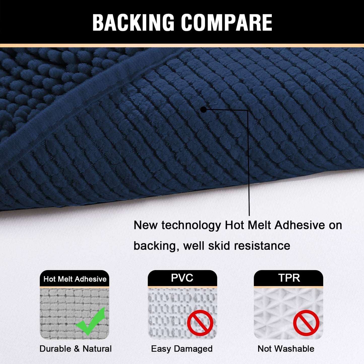 H.VERSAILTEX Navy Blue Bath Mats for Bathroom, Bath Mat 20x32 inch Oversize Bathroom Rug Shag Shower Mat Soft Texture Floor Mat Machine-Washable Bath mats with Water Absorbent Soft Microfibers Rugs