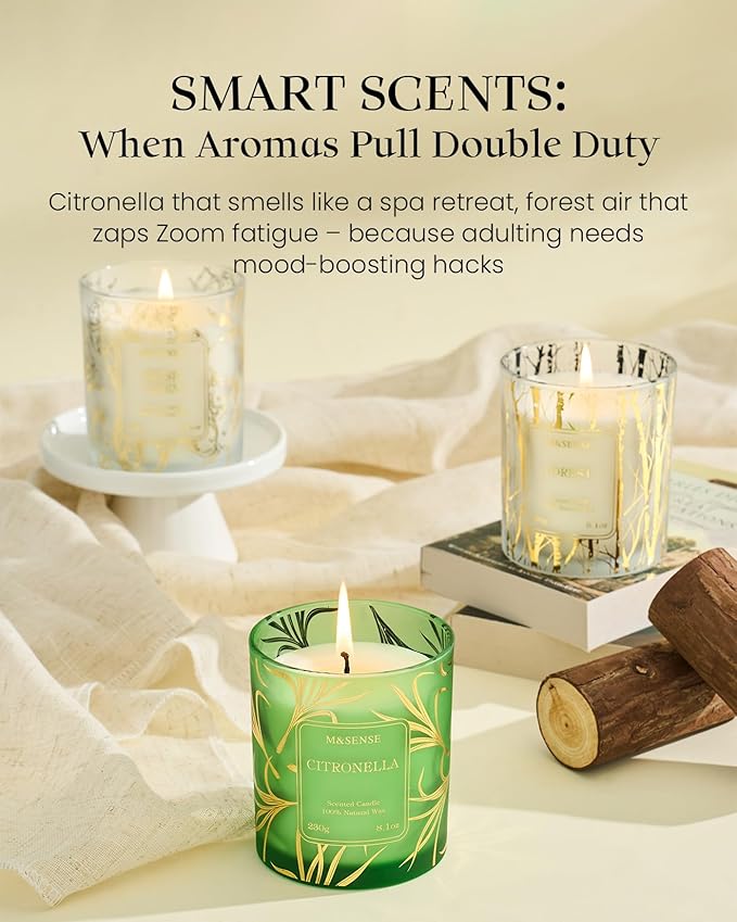 M&SENSE Forest Scented Vegan Soy Candles,8.1oz 42-Hour Slow Burning Time,No Toxin Naturally Scented Candles for Fall Winter Bathtub Aromatherapy Calming Home Fragrance, Thanksgiving Christmas Gifts
