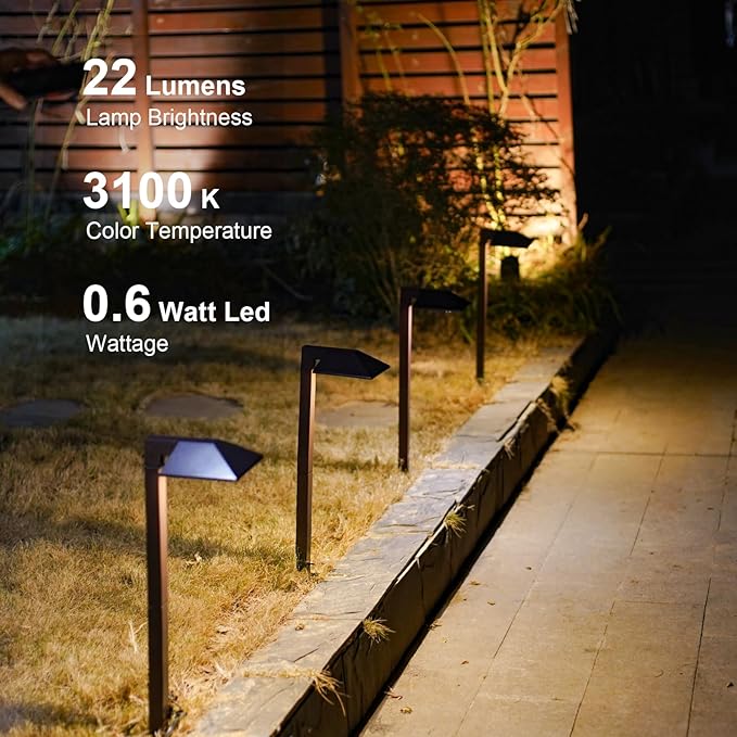 GOODSMANN Low Voltage Landscape Path Lights 0.6W LED Sidewalk Landscape Lighting 22 Lumen Outdoor Electric Walkway & Pathway Lights Wired Bronze Finish 3100K Warm White with Cable Connectors