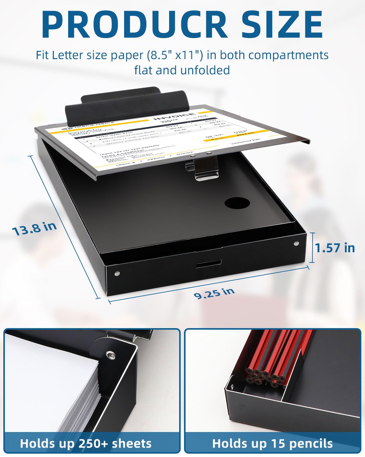 Metal Clipboard with Storage, Letter Size Heavy Duty Aluminum Clipboards, Dual Storage Binder Form Holder with High Capacity Clip for Teacher, Nurse, Police, School & Office Supplies - Frosted Black