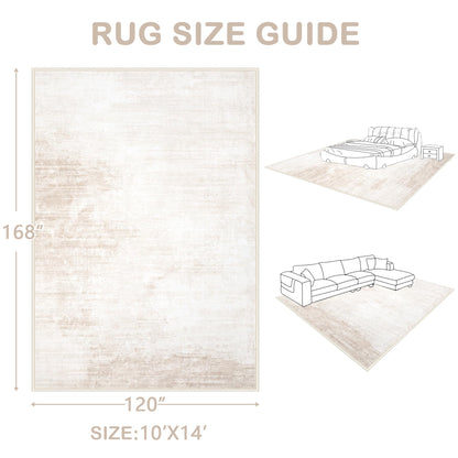 Area Rugs 10x14 Living Room: Washable Rug Modern Abstract Large Rugs Soft Non Slip Neutral Rug Stain Resistant Indoor Carpet for Bedroom Kitchen Dining Room Home Office Rugs(Beige, 10'x14')