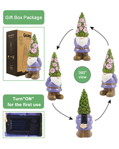 Nacome Solar Garden Outdoor Statues Gnome with Succulent and 7 LED Lights - Lawn Decor for Patio, Balcony, Yard Ornament for Mom Grandma Women