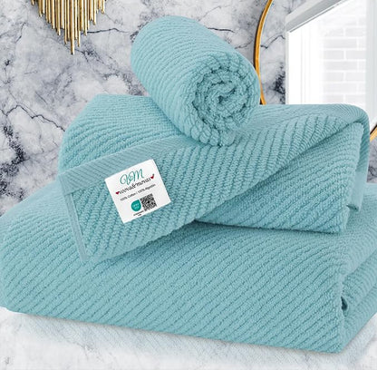 VOOVA & MOVAS Bathroom Towels Set, 100% Cotton | Quick Dry | Soft | Thick