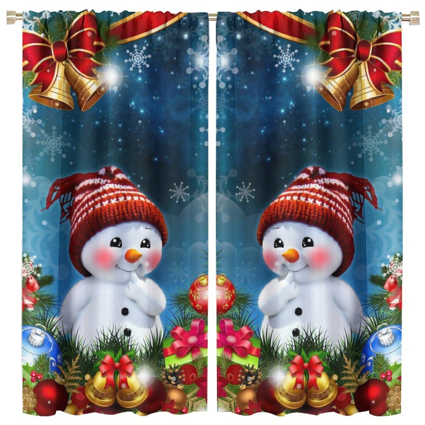 ICMOLYYENLO Christmas Curtains Red Balloon Bells Winter Kitchen Bedroom Living Room New Year Decoration Curtains 42x45 Inch 2 Set
