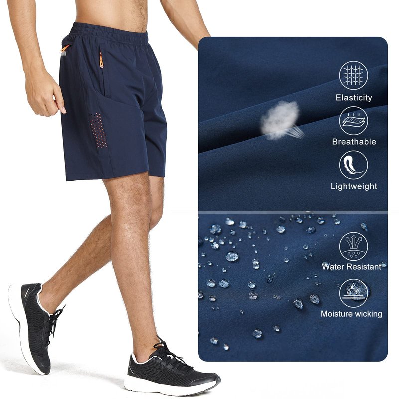 NORTHYARD Men's Athletic Running Shorts Gym Workout 7"/9"/5" Quick Dry Lightweight Sports Basketball Tennis 3 Zipper Pockets Navy M