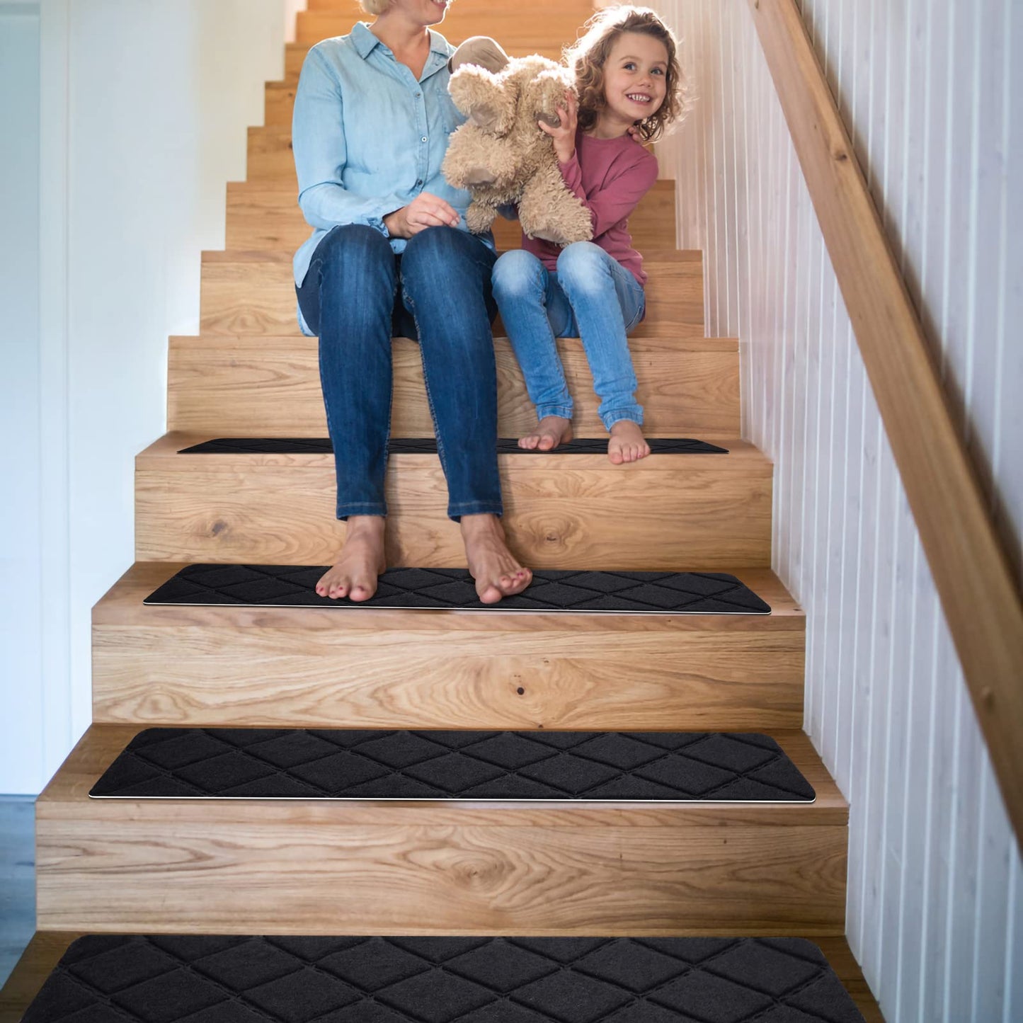 Stair Treads for Wooden Steps 15pcs - 8x30in Carpet Stairs Runner Indoor Non-Slip Stair Mats for Kids Elders and Pets