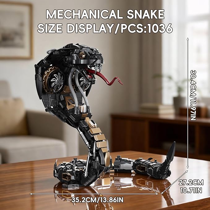 Mechanical King Cobra Building Set 1036 Pieces Steampunk Black Mamba Snake Model Kit Articulated Reptile Construction Toy Cyberpunk Home Decor Gift for Adults and Teens