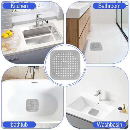 4 Pack Shower Drain Hair Catcher, Silicone Hair Stopper with Suction Cup, Drain Strainer for Bathroom, Bathtub & Kitchen Sink - Grey