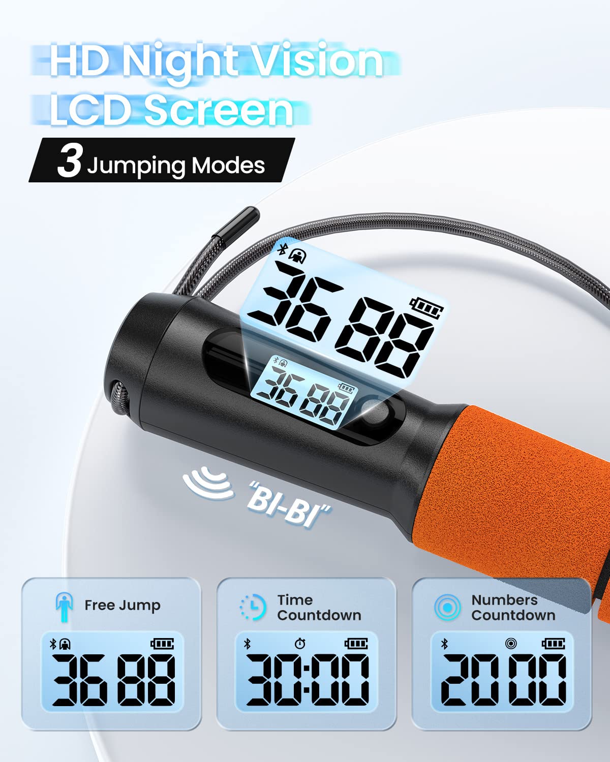 Jump Rope, RENPHO Jump Rope with Counter, Smart Jumping Rope with APP, Fitness Skipping Ropes for Men Workout, Exercise Skip Rope for Women - Orange