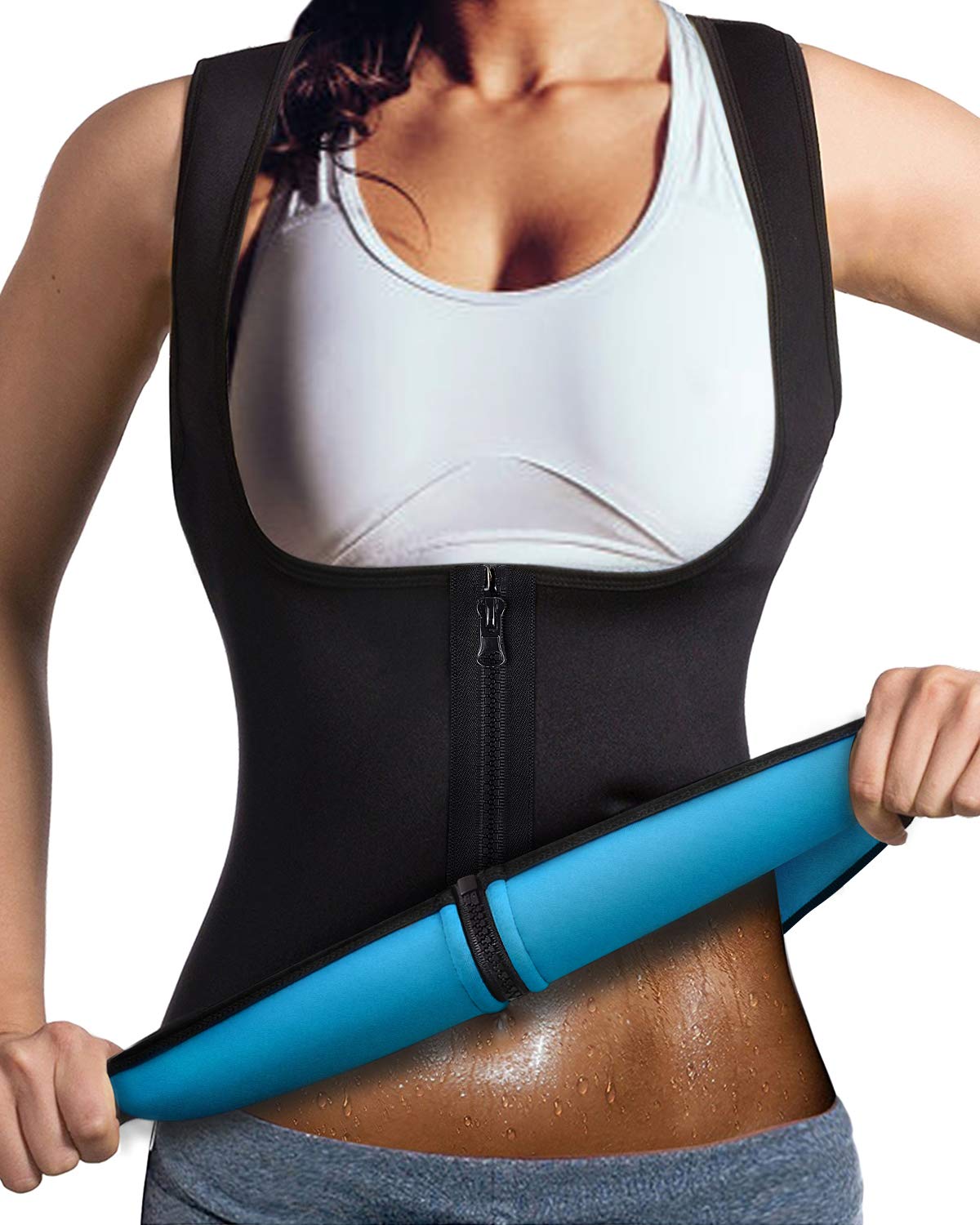 DoLoveY Women Neoprene Sauna Vest Waist Trainer Hot Sweat Slim Corset Body Shaper with Zipper Workout Tank Top