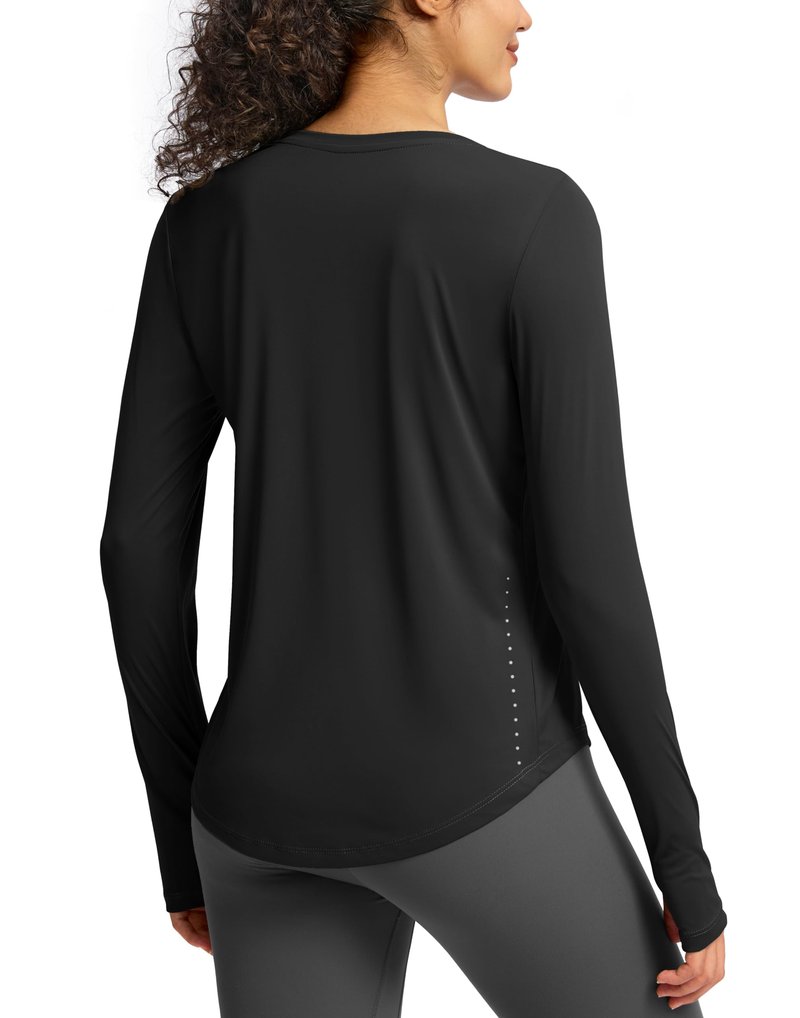 Soothfeel Women's Long Sleeve Workout Tops Running Hiking Athletic Shirts Active T-Shirts Wicking Quick Dry Soft Lightweight Black M