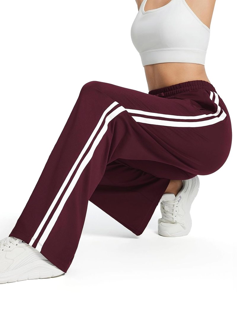 Tapata Extra Tall Woman 36" Inseam Stripes Sweat Pant High Waisted Drawstring Gym Exercise Lounge Joggers, Burgundy, S