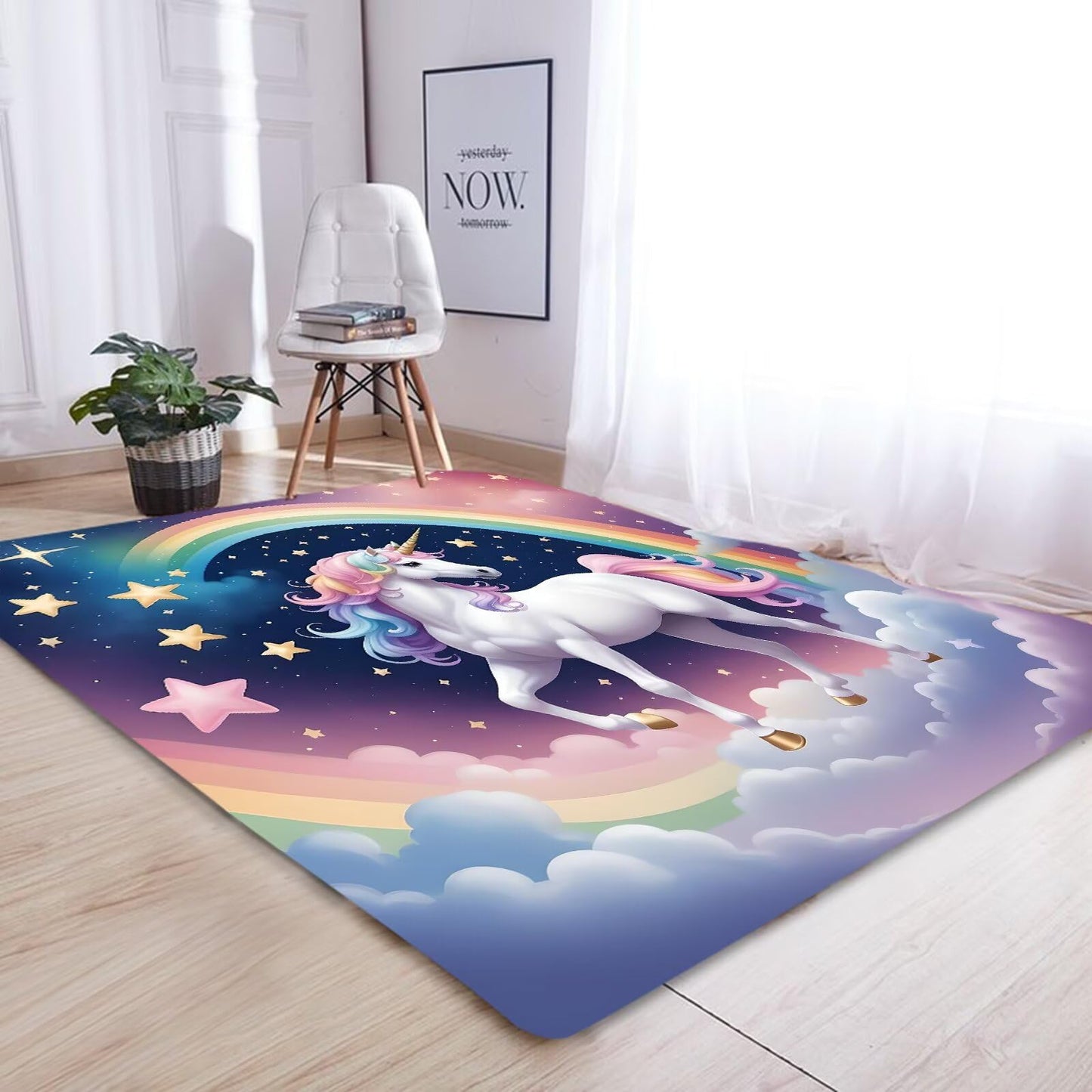 kxry Area Rugs 5X7 Feet, Unicorn Galaxy Soft Machine Washable Area Rugs Unicorn Galaxy Star Cloud Non Slip Foldable Floor Carpet for Living Room Bedroom Dining Room Dorms Nursery Rooms Office
