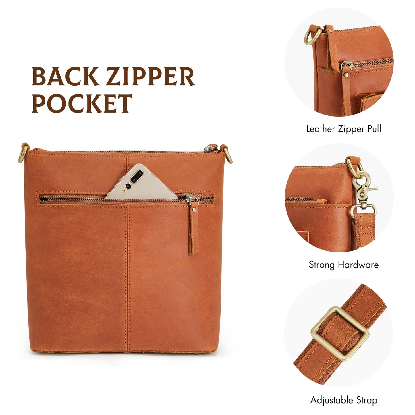 S-ZONE Leather Crossbody Bag for Women Vintage Cross Body Bags Shoulder Purse Ladies Medium Handbag with Multi Pockets