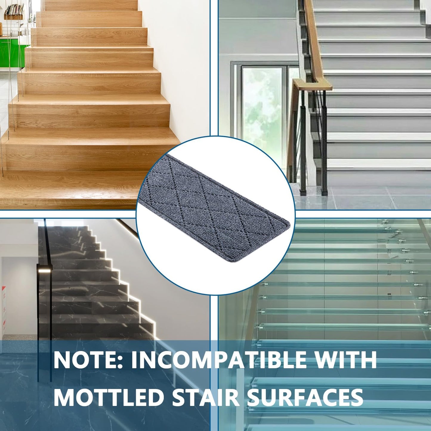 KOOTETA Stair Treads for Wooden Steps Indoor, 15 Pack 8" X 30" Non Slip Carpet Stair Treads with Reusable Adhesive for Elders and Dogs, Surface Polyester TPR Backing Stair Runner Rugs, Dark Grey