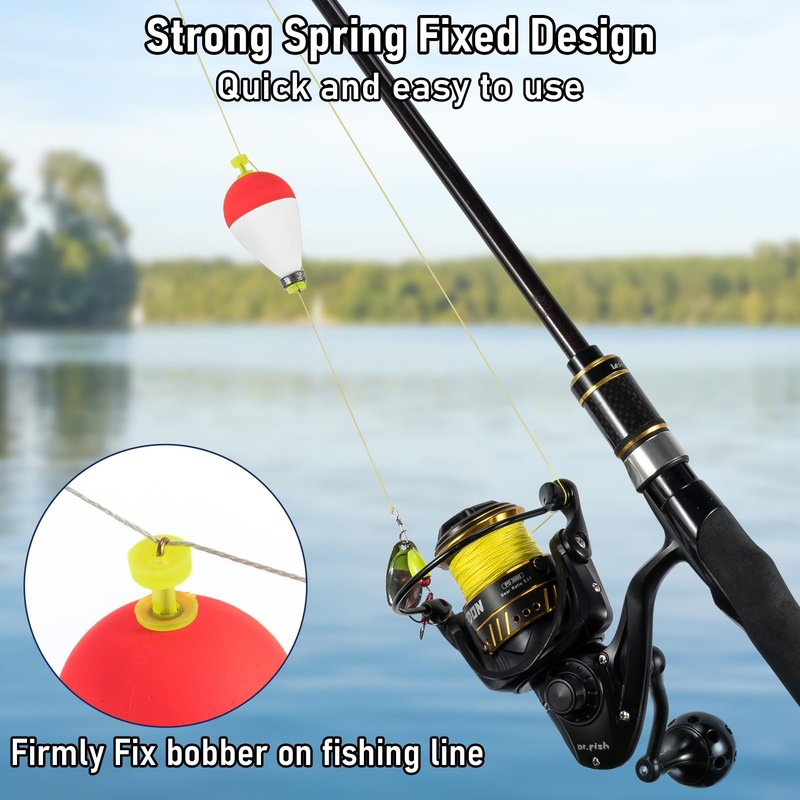 Dr.Fish 5 Pack Weighted Fishing Bobbers Snap-on Spring Bobbers Push Button Floats EVA Foam Pear Shape Bass Freshwater Fishing for Crappie Panfish Bluegill Trout 2" Red/Fluorescent Yellow