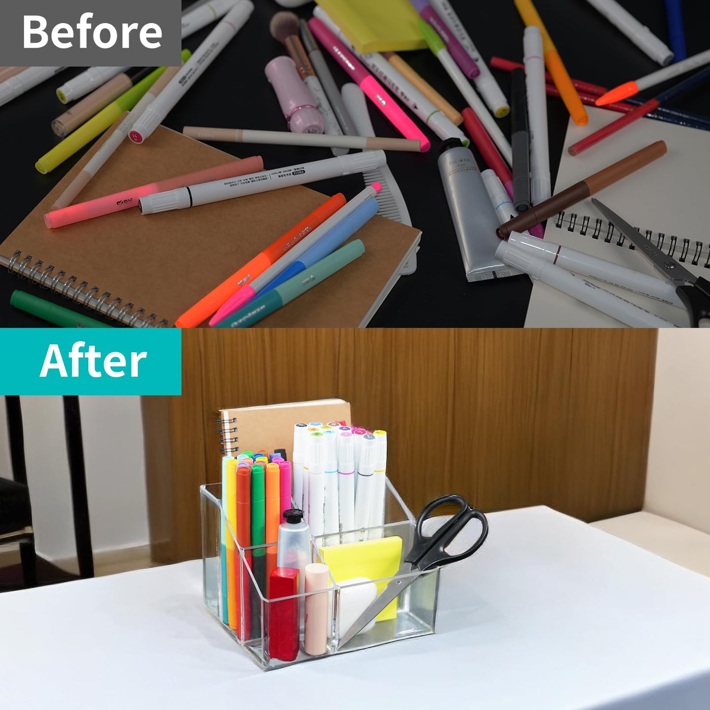 HSYMQ Acrylic Desk Organizers, Clear Pen Holder and Pencil Holder Display Stand for Office, School and Home